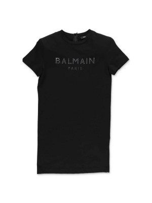 Balmain Kids Crystal Embellished Logo T-shirt Dress