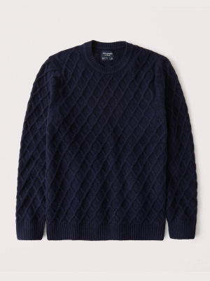 Lattice Cable Crewneck Sweater