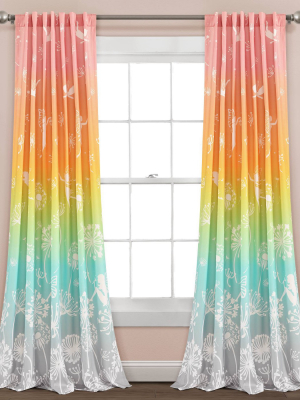 52"x84" Make A Wish Dandelion Fairy Ombre Window Curtain Panels Pastel Rainbow Set - Lush Décor