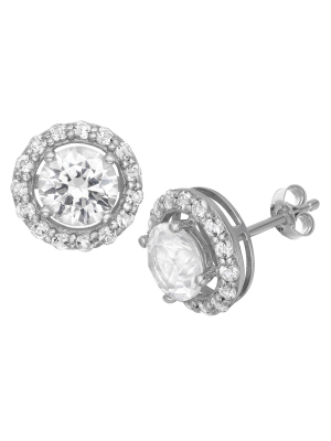 6mm Round-cut White Sapphire Halo Earrings In Sterling Silver