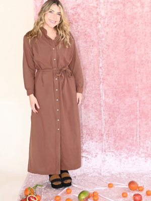 Button Front Shirt Dress - Caramel