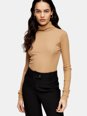 **camel Roll Neck Sweater By Topshop Boutique