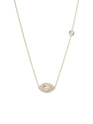 14k Marquise Diamond Halo Necklace