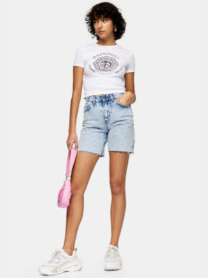 Acid Wash Mid Rise Denim Shorts