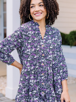 Tell Us The Truth Navy Blue Ditsy Floral Tunic