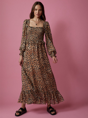 Lauren Animal Print Shirred Dress