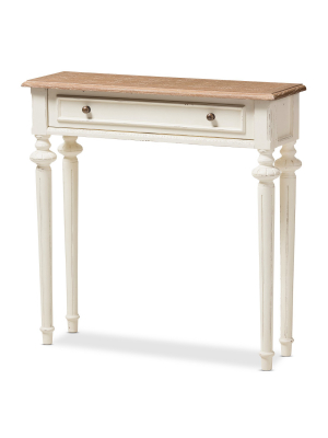Marquetterie French Provincial Style Weathered Oak Wash And Distressed Wood Finish Two - Tone Console Table - White - Baxton Studio
