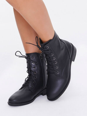 Faux Leather Lace-up Booties