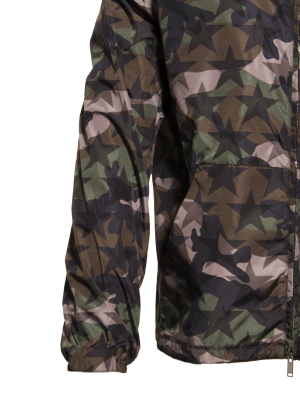 Valentino Star Camouflage Print Hooded Jacket