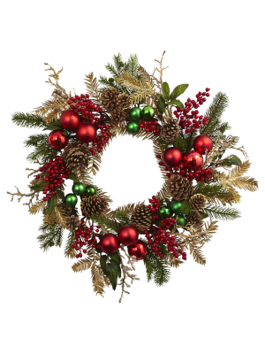 Ornament, Pine & Pine Cone Wreath (24") - Nearly Natural