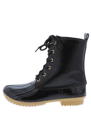 Caesar Black Lace Up Extended Ankle Duck Boot