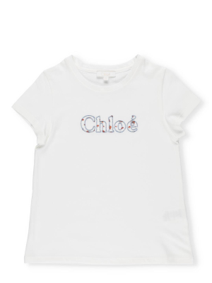 Chloé Kids Embroidered Logo T-shirt