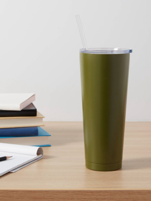 25oz Stainless Steel Vacuum Tumbler With Straw And Slide Lid Solid Matte Discover Green - Room Essentials™