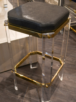 Dorsey Counter Stool Brass And Black Shagreen