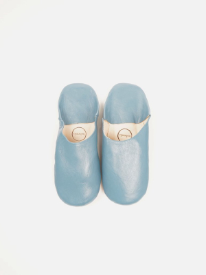 Moroccan Babouche Basic Slippers, Blue Gray