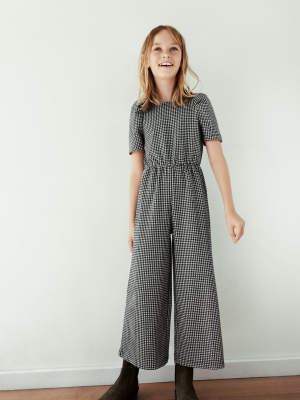 Balloon Sleeve Plaid Jumpsuit