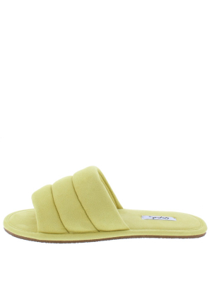 Kylo07a Yellow Quilted Open Toe Flat Slide Sandal