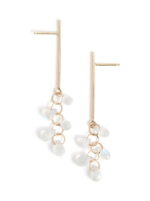 Elongated Vert Bar Earrings With Moonstone Drop Cluster