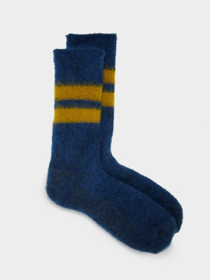 Rototo Reversible Brushed Mohair Sock In Dark Blue