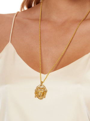 Gold Lion Head Pendant Lobster Claw Necklace