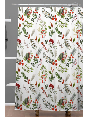 Marta Barragan Camarasa Christmas Botany Shower Curtain White - Deny Designs