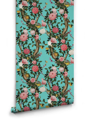 Garden Bloom Wallpaper In Teal From The Kingdom Home Collection By Milton & King