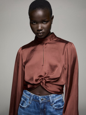 Satin Effect Cropped Blouse