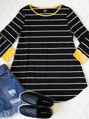 3/4 Sleeve Stella Top - Black/yellow