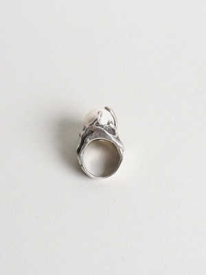 Silver X Pearl Ring