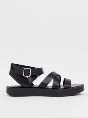 Pull&bear Strappy Chunky Sandals In Black