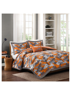 Jacob Camo Print Comforter Set - Orange