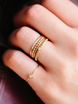 14k Tiny Bead Starburst And Diamond Ring