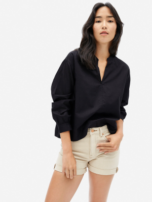 The Silky Cotton Split-neck Blouse