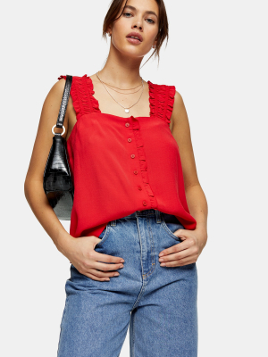 Red Button Frill Cami