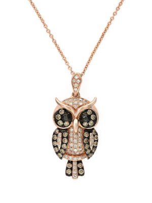 Effy Safari 14k Rose Gold Diamond Owl Pendant, 0.58 Tcw