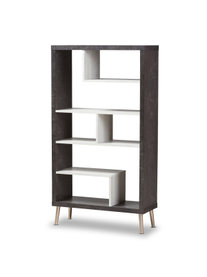 56.14" Atlantic Modern And Contemporary Two-tone Finished Wood Display Shelf Dark Brown - Baxton Studio