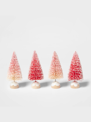 4pk 4in Red & Pink Bottle Brush Christmas Tree Decorative Figurine Set - Wondershop™