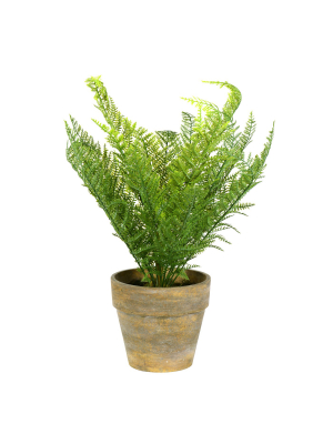 Vickerman 19" Artificial Green Lace Fern Bush In Container.