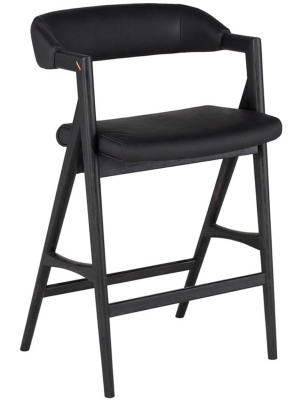 Anita Leather Counter Stool, Raven