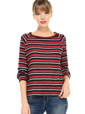 Cozy Waffle Knit Striped Top