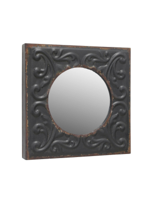 11.8" X 11.8" Decorative Square Metal Wall Mirror Charcoal - Stonebriar Collection