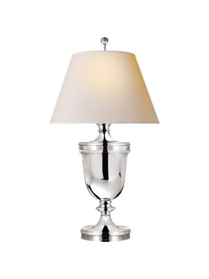 Classical Urn Form Large Table Lamp In Polished Silver With Natural Paper Shade