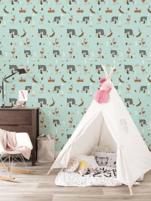 Forest Animals Kids Wallpaper In Mint By Kek Amsterdam