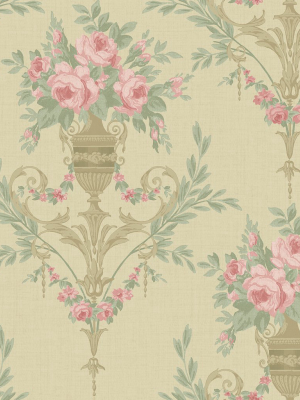 Rose Urn Wallpaper In Bronze And Beige From The Watercolor Florals Collection By Mayflower Wallpaper