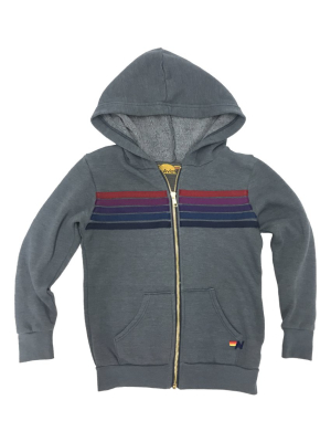 Kid's 5 Stripe Hoodie - Slate // Purple Stripes