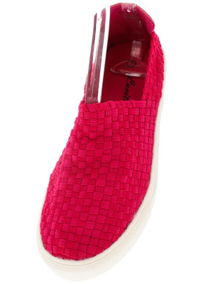 Ten003 Fuchsia Woven Slip On Sneaker Flat