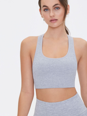 Seamless Ribbed Cutout-back Sports Bra