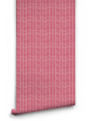 Herringbone Wallpaper In Pink Quince By Milton & King