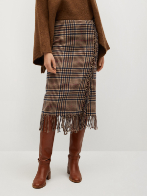 Checked Fringed Skirt