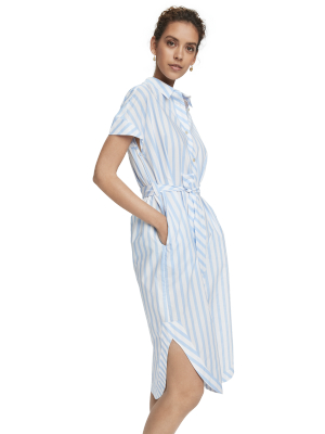 100% Cotton Short Sleeve Belted Shirt Dress